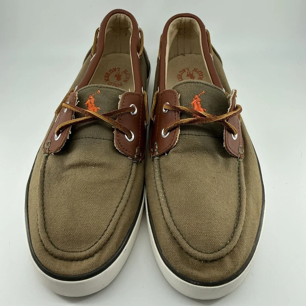 Polo Ralph Lauren Men’s Rylander Canvas Leather Details Boat Shoe Sz 9.5